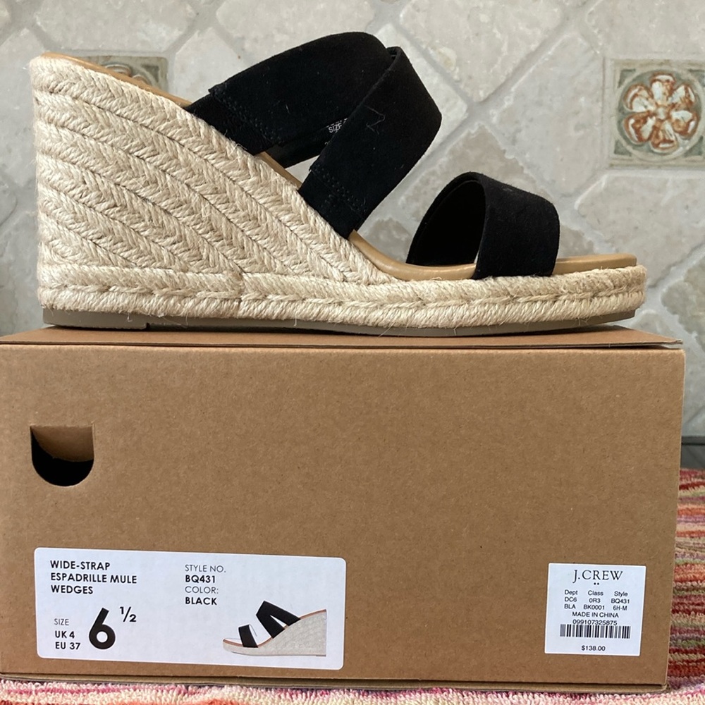 J. Crew Black Wide-Strap Espadrille Wedges